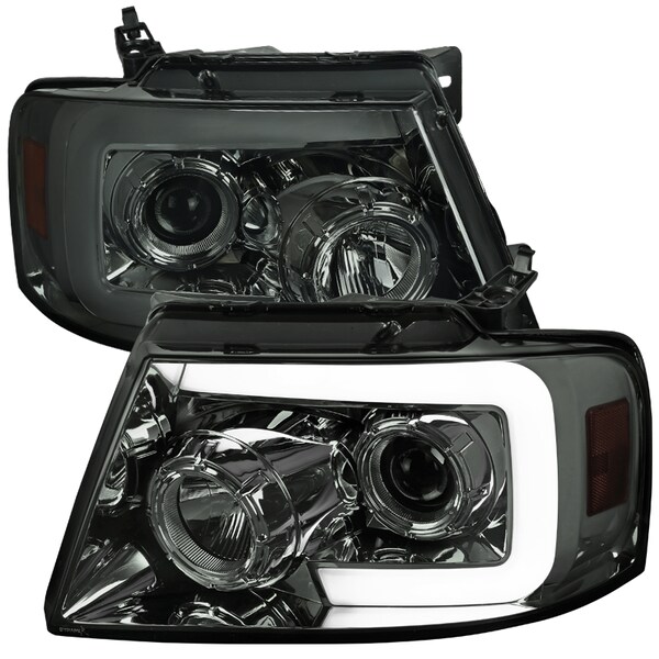 Spec-D Tuning 04-08 Ford F150 Projector Headlights- Chrome Housing With Smoked Lens 2LHP-F15004G-SQ-RS - main